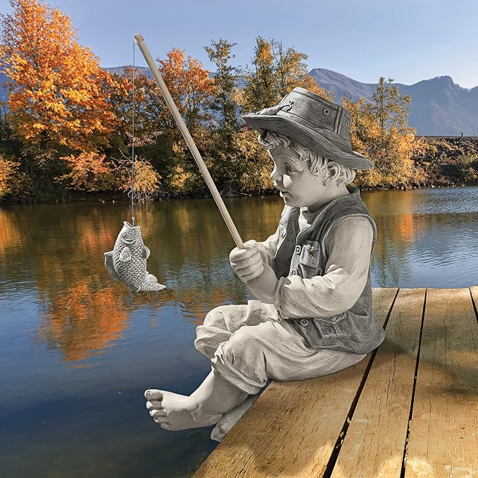 Design Toscano Frederic the Little Fisherman of Avignon Boy Fishing Garden - Image 12