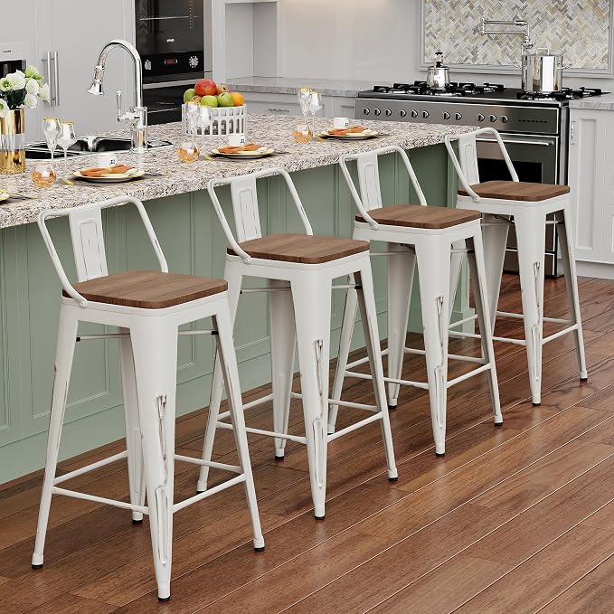 Alunaune 30" Metal Bar Stools Set of 4 Counter Height Barstools Industrial by HomeFurniture
