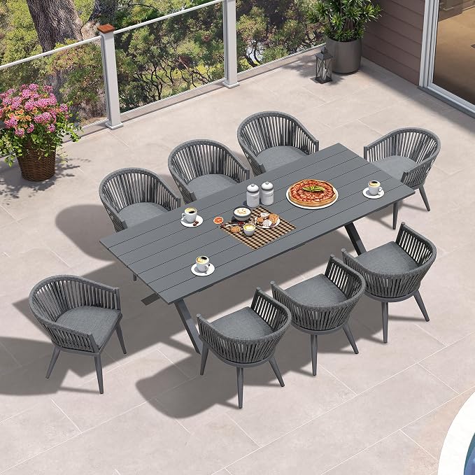 PURPLE LEAF 9 Piece Longer Outdoor Dining Set by PURPLELEAF