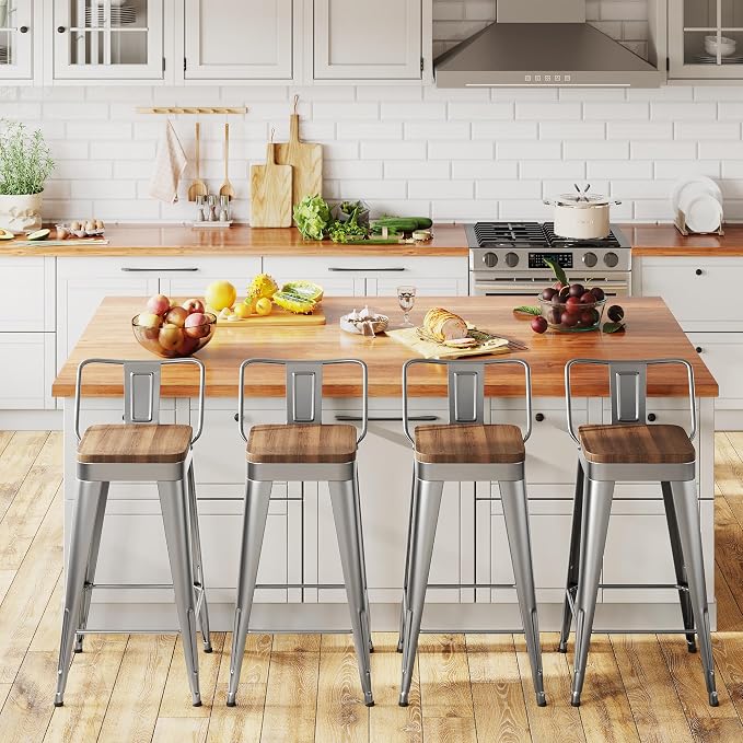 Bar Stools Set of 2 Metal Bar Stool Counter Height Bar Stools 24" Sliver Modern - Image 5