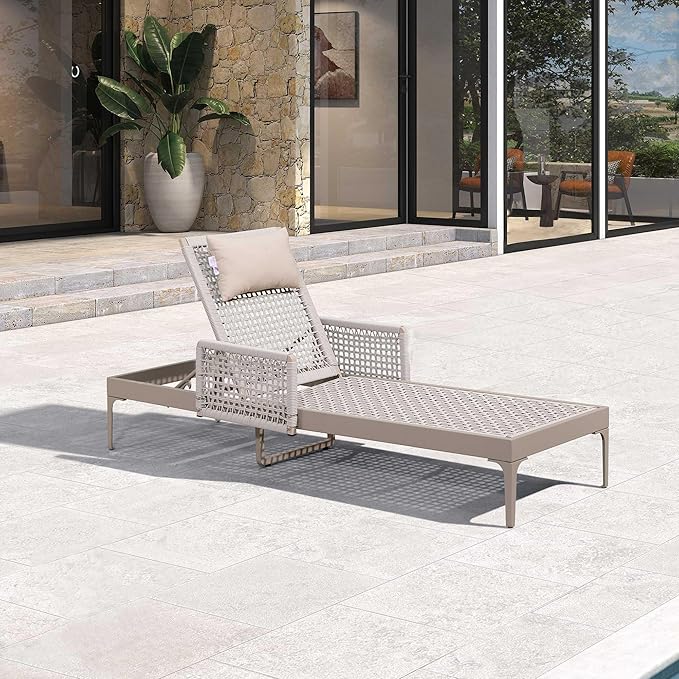PURPLE LEAF 1 Piece Outdoor Chaise Lounge Rattan Wicker Lounger - Image 2