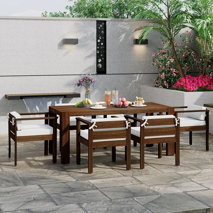 Merax 7-Piece Patio Dining Table Set, Outdoor Furniture Set - Image 7
