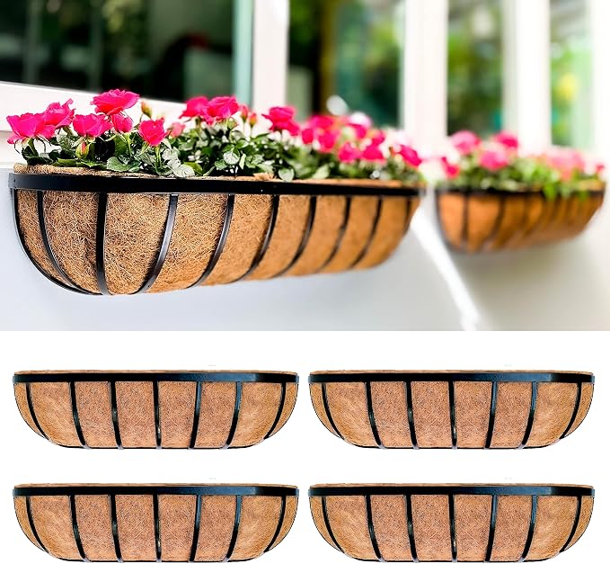 LaLaGreen Fence Planters for Outdoor Plants Black Metal Window Boxes Planter To by L%C3%A1L%C3%A1Green