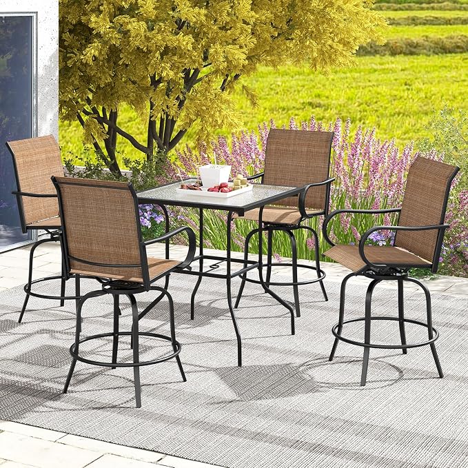 Giantex Set of 2 Swivel Outdoor Bar Stools, All-Weather Bar Height Patio Chairs - Image 3