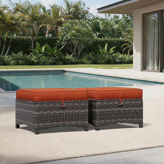 Joyside Outdoor Ottoman Set of 2, Patio Large Ottoman Foot Rest - Image 2
