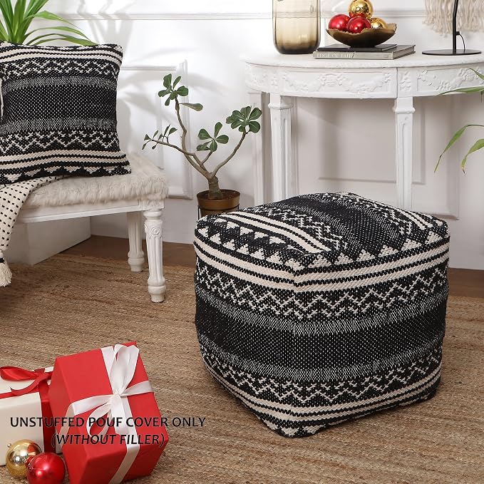 REDEARTH · UNSTUFFED Pouf Ottoman Cover Textured Storage Cube Bean Bag Poof - Image 2