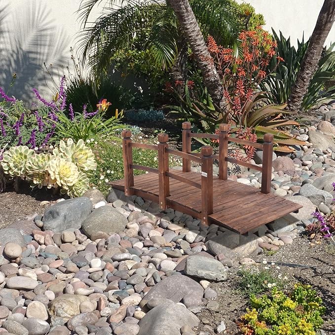 VINGLI 5 ft Garden Bridge, Classic Wooden Arch - Image 3