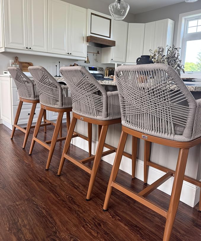 PURPLE LEAF Patio Sunbrella Counter Height Bar Stools 24" H Set of 4 Modern by PURPLELEAF