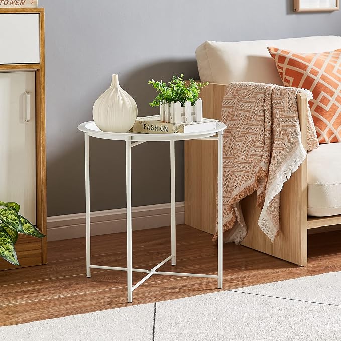 VECELO Side/End Table, Folding Round Metal Anti-Rust and Waterproof Outdoor or - Image 7