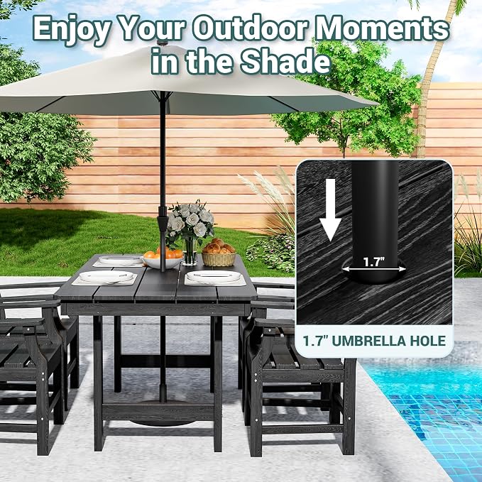 Pamapic 5-Piece Outdoor Dining Set, HDPE Outdoor Rectangular Table and 4 Chairs - Image 2