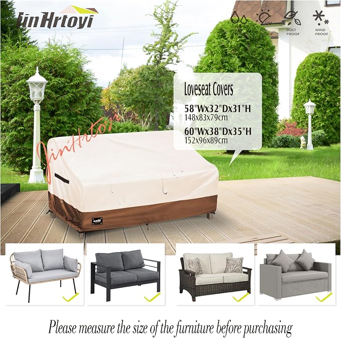 JinHrtoyi 2-Seater Patio Loveseat Cover, 60Wx38Dx35H inches Outdoor Furniture - Image 3