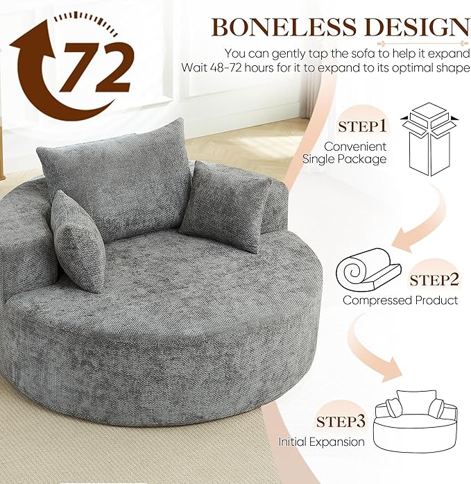 Antetek Oversized Round Chaise Longue Chair Indoor, Modern 55-inch Upholstered - Image 7