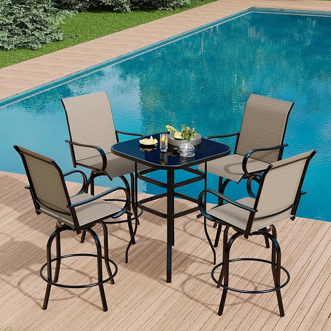 5 PCS Outdoor Bar Set with Outdoor Bistro Table and Chairs Set of 4, Bar Height - Image 2