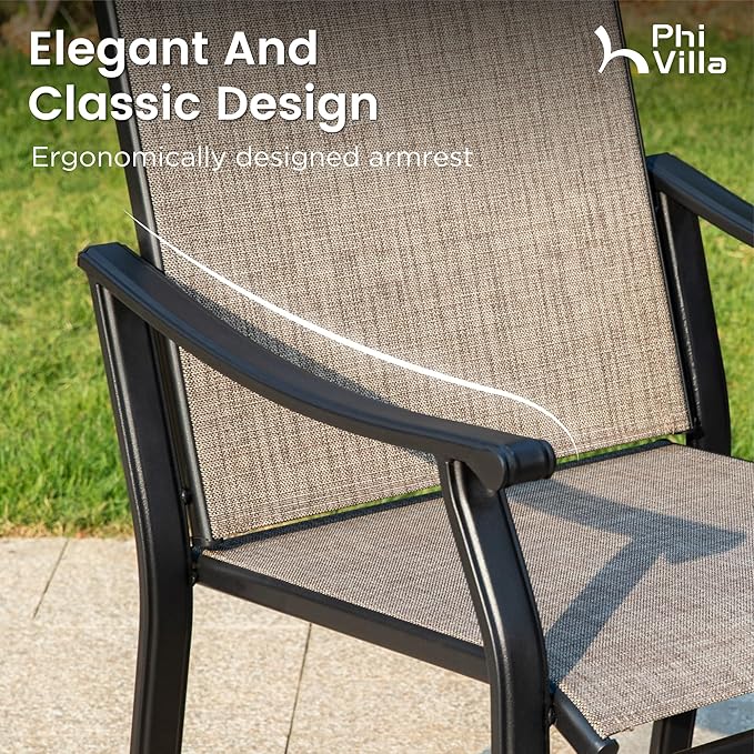 PHI VILLA 7 pcs Patio Outdoor Dining Table and Chairs, Sling Chairs - Image 2
