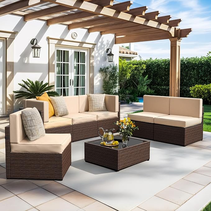 Pamapic Patio Furniture Set, 7 Pieces Modular Outdoor Sectional, Patio - Image 4
