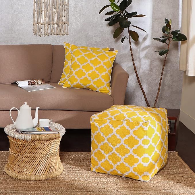 REDEARTH · UNSTUFFED Pouf Ottoman Cover Textured Storage Cube Boho Bean Bag - Image 9