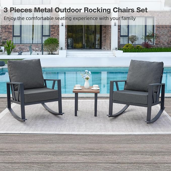 Outdoor Patio Rocking Chairs Set of 2, 3 Pieces Patio Porch Furniture Set - Image 2