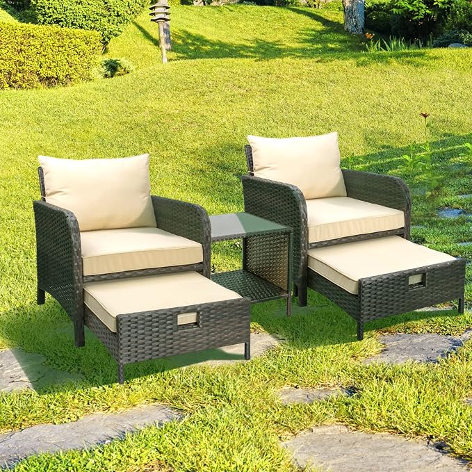 LEVELEVE Balcony Furniture 5 Piece Patio Conversation Set, PE Wicker Rattan - Image 6