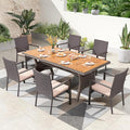 PHI VILLA Outdoor Dining Set for 6, Rectangular Rattan Table by PHIVILLAThepioneerofcomfortablehouseholdsupplies