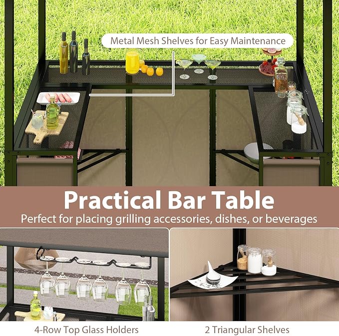 Tangkula 3 Piece Patio Bar Set, Grill Gazebo & 2 Foldable Bar Stools - Image 5