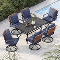 Grand patio 7-Piece Outdoor Dining Set, 6 Leather-Look Wicker Swivel Blue Patio by GrandPatio