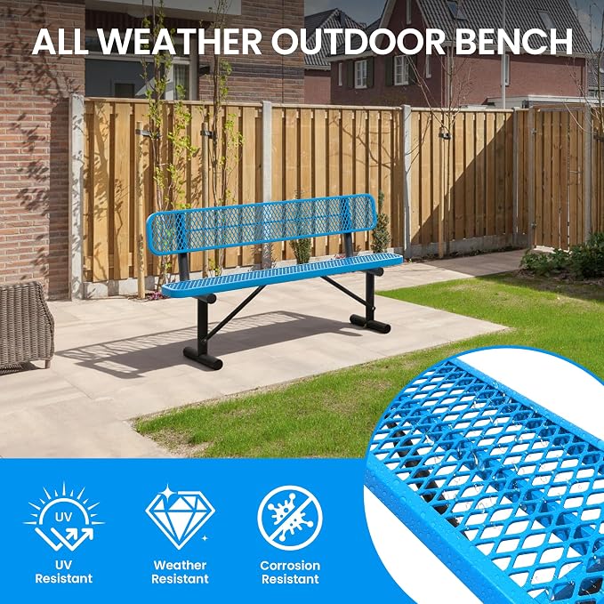 6 FT Steel Park Bench for Outside, Outdoor Bench - Image 6