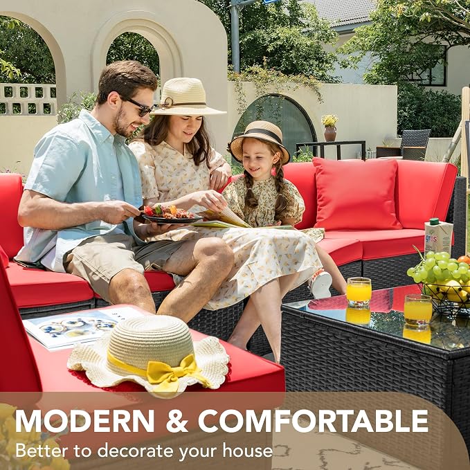 Devoko 7 Pieces Outdoor Sectional Sofa Patio Furniture Sets Manual Weaving - Image 5