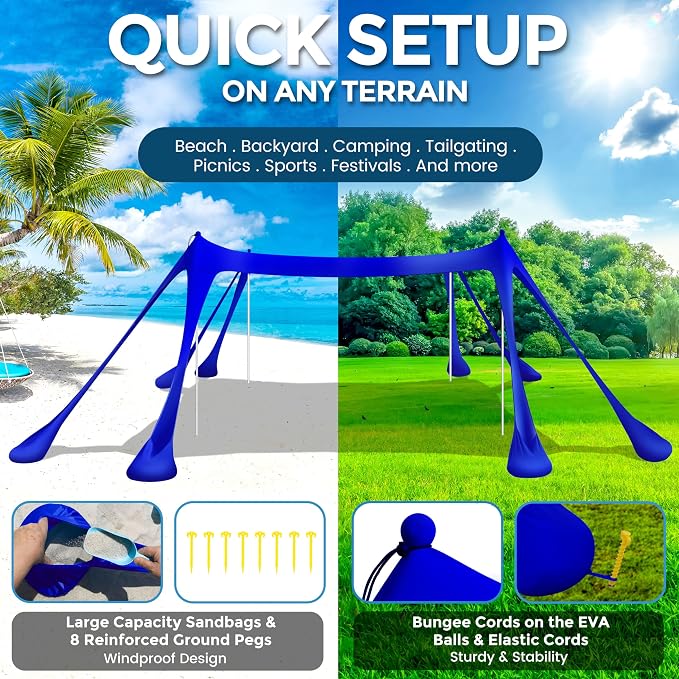 Beach Canopy Beach Tent Pop Up Shade 10x10ft Sun Shelter UPF50+ - Image 3
