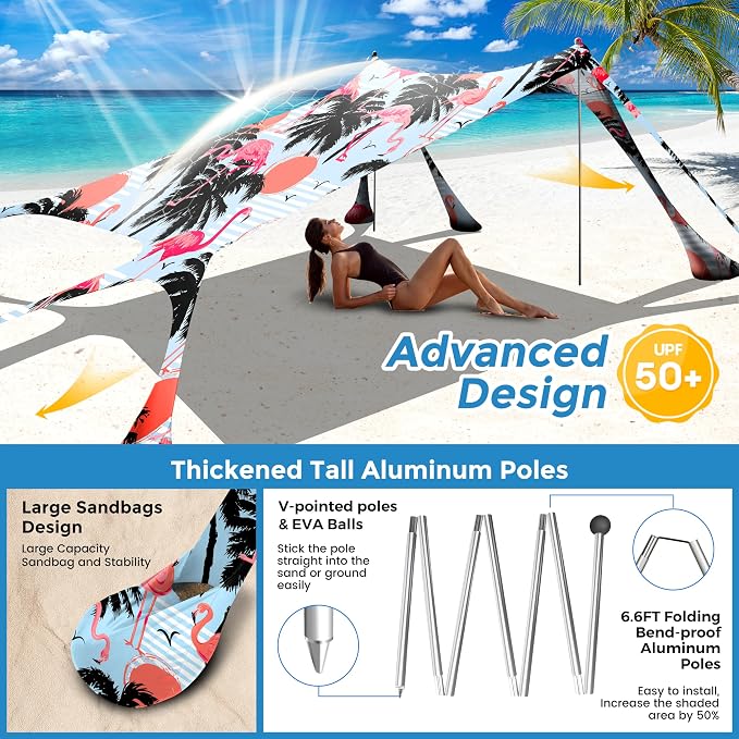 Beach Canopy Beach Tent Pop Up Shade 10x10ft Sun Shelter UPF50+ - Image 4