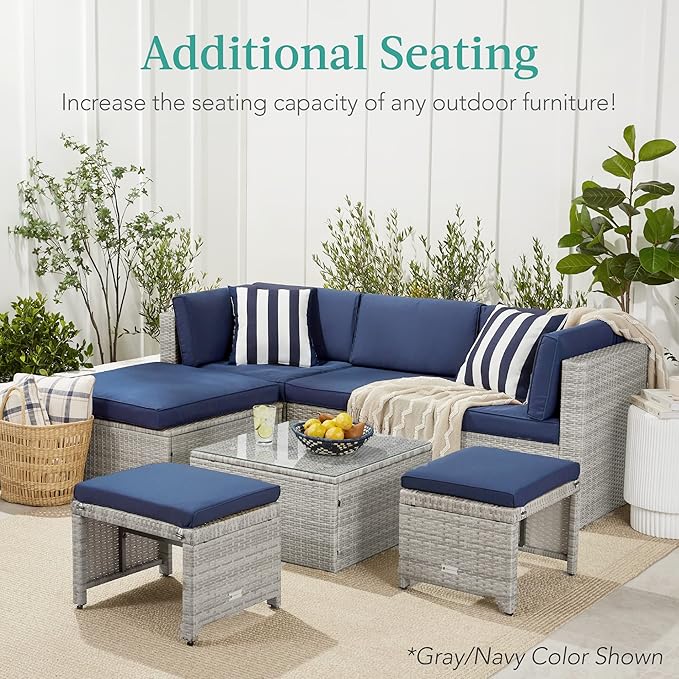Best Choice Products Set of 2 Wicker Ottomans, Additional Seating, Side Table - Image 4