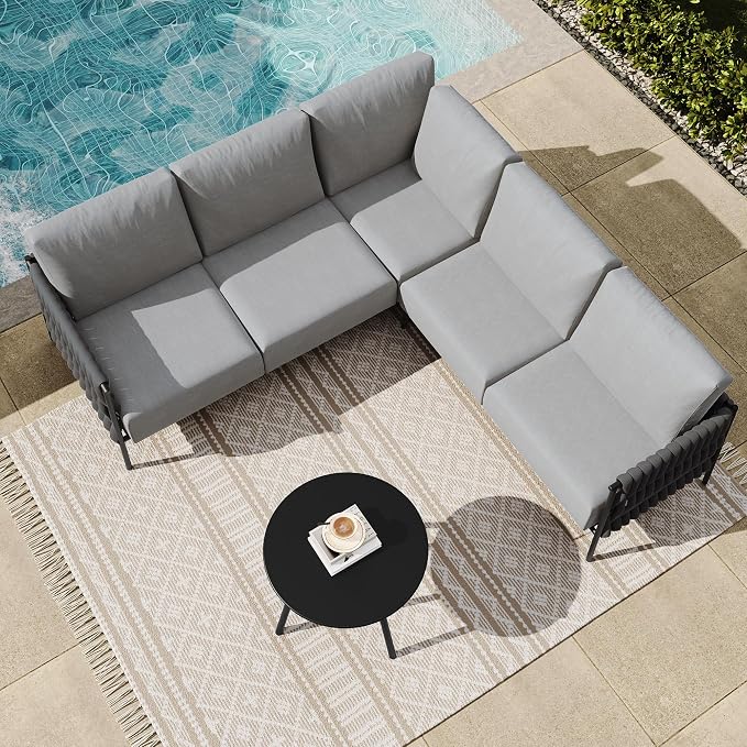 East Oak Corner Patio Furniture Set | Life Chatter 5-Seat Outdoor Furniture | - Image 11