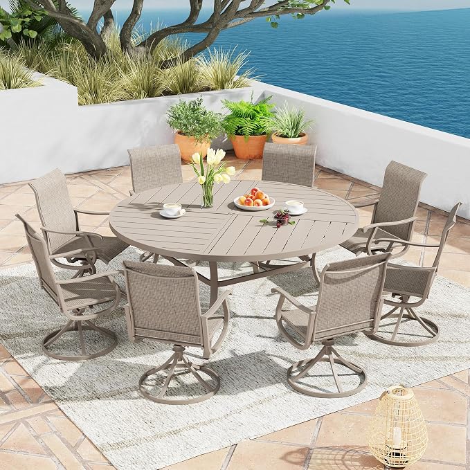 Patio Dining Table for 8-10, Round Metal Outdoor Table - Image 2