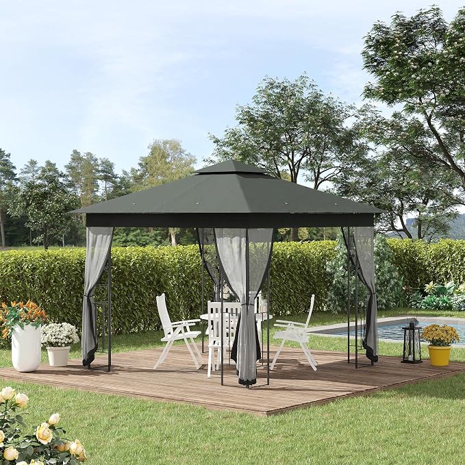 Outsunny 10' x 10' Metal Patio Gazebo, Double Roof Outdoor Gazebo Canopy Shelter - Image 2