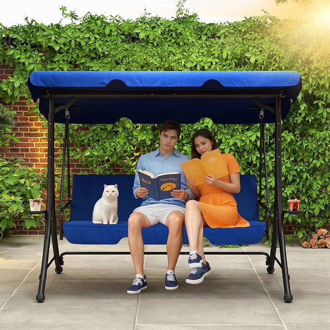 3 Seat Patio Swing with Canopy, Outdoor Porch Swing with Stand - Image 7