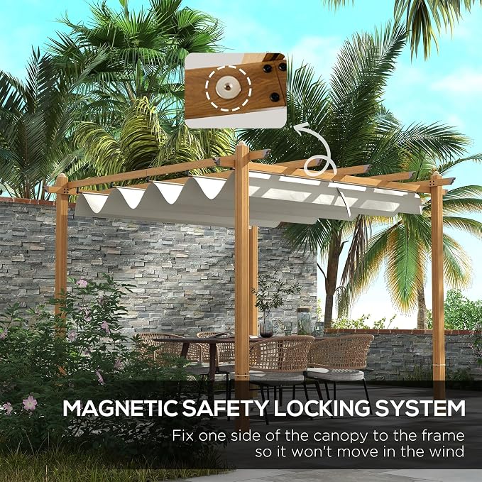 Outsunny 10' x 12' Retractable Pergola Canopy, Wood Grain Aluminum Pergola - Image 5