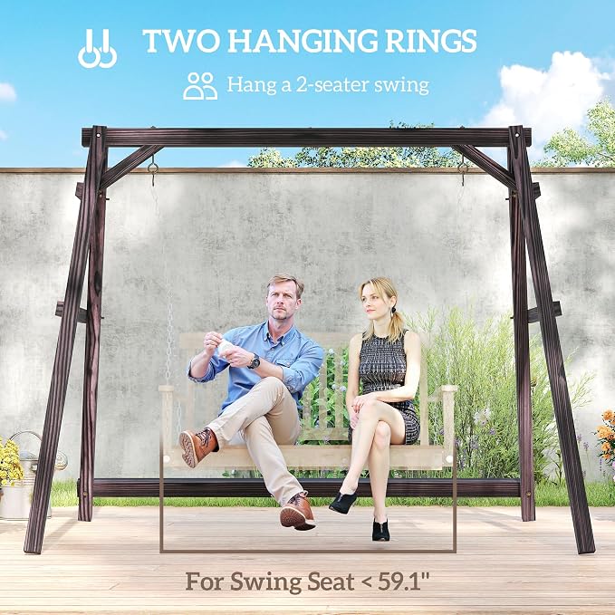 Outsunny 770lbs Porch Swing Frame, Heavy Duty A-Frame Wooden Swing Stand - Image 5