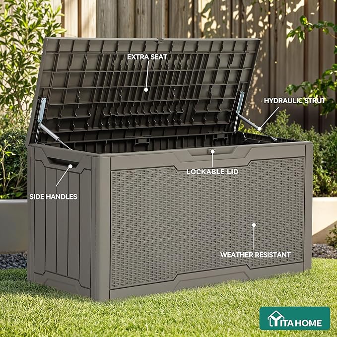 YITAHOME 80 Gallon Resin Deck Box, Weather Resistant Outdoor Rattan Storage Box - Image 3