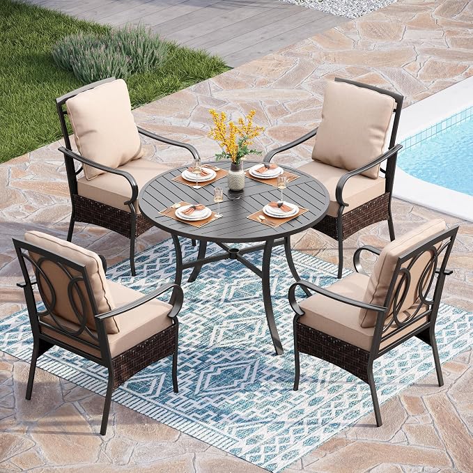 PHI VILLA 5-Piece Outdoor Dining Sets, All-Weather Patio Table and Chairs Set by PHIVILLAThepioneerofcomfortablehouseholdsupplies