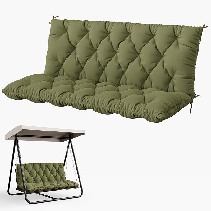 Porch Swing Cushion with Backrest 2-3 Seater Outdoor Bench Cushions Waterproof by Snubbull