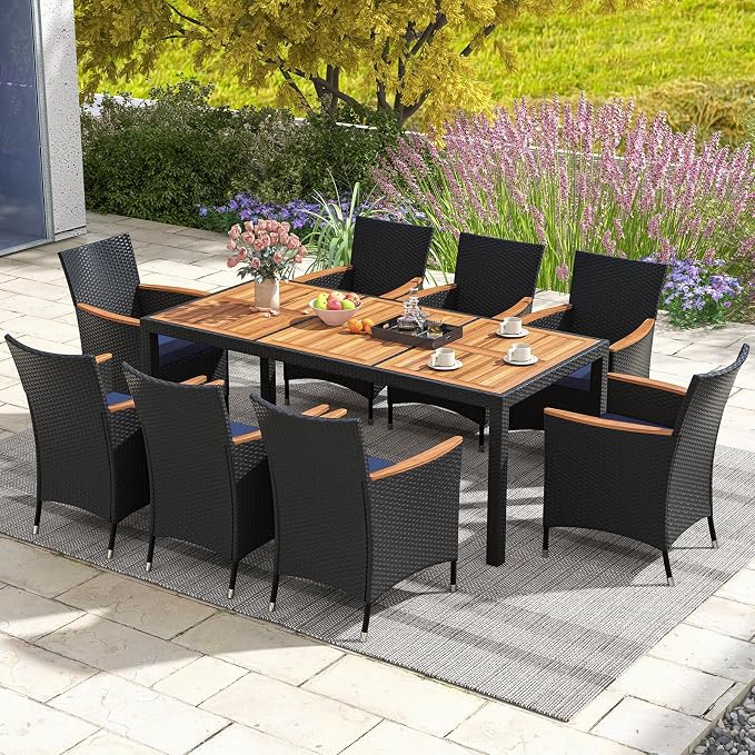 Tangkula 9 Pieces Rattan Outdoor Dining Set - Image 9