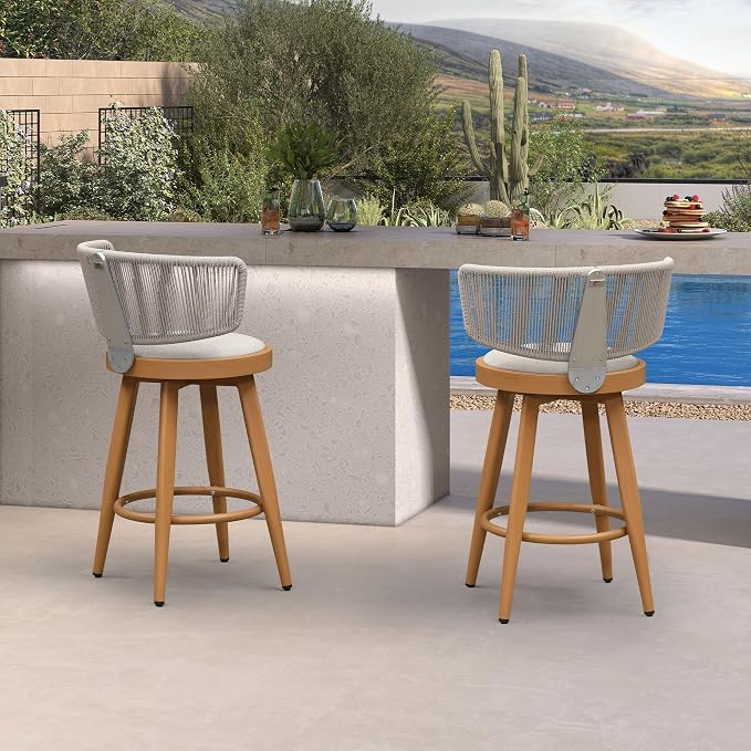 PURPLE LEAF Outdoor Counter Height Bar Stools Set of 2 26 Inch Patio Swivel Bar - Image 9