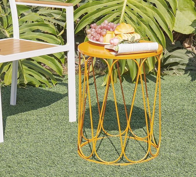 HFHOME Set of 3 Metal Outdoor Side Table, Nesting Round Coffee Table - Image 7