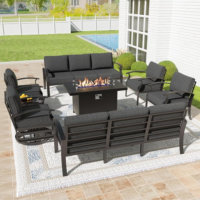 Kullavik Aluminum Patio Furniture Set, 8 Pieces 10 Seat Metal Outdoor Furniture by KULLAVIK