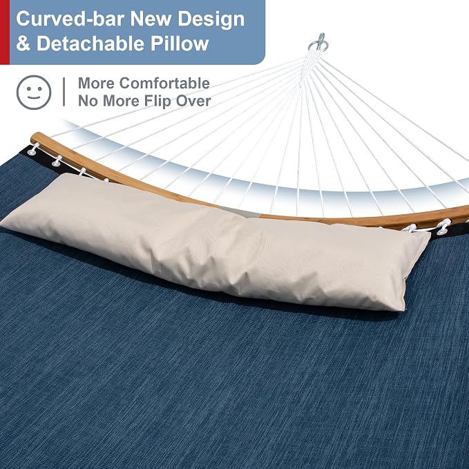 2 Person Hammock with Stand Included, Quick Dry Hammock with Curved Spreader - Image 4