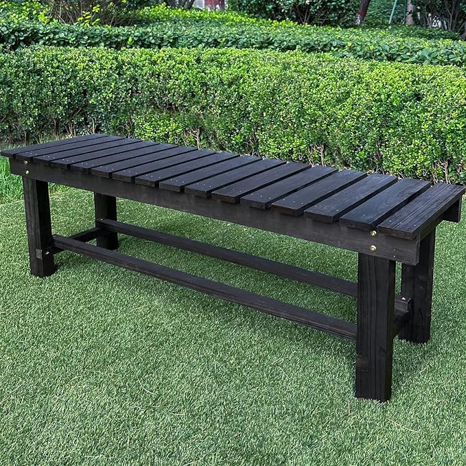 Outdoor Garden Bench, 3-Person Wood Patio Bench Weatherproof Outdoor Backless by LSPYYDS