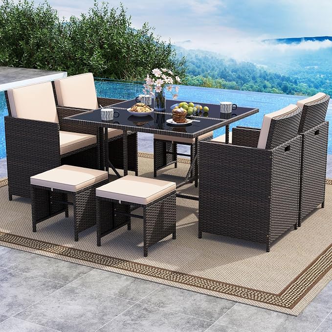 Tangkula 9 Piece Patio Dining Set, Rattan Chairs - Image 2