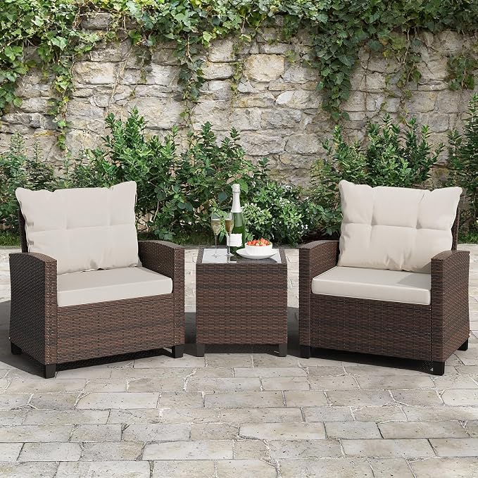 Shintenchi 3 Pieces Patio Furniture Set 3 Pieces PE Rattan Wicker Chairs - Image 2