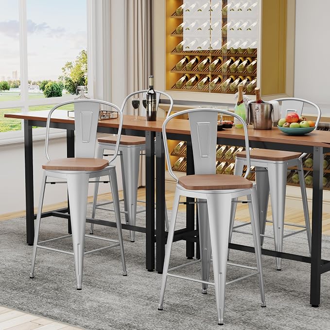 Alunaune 30" Swivel Metal Bar Stools Set of 4 High Back Counter Height - Image 6