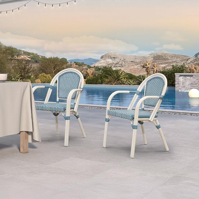 PURPLE LEAF French Bistro Chairs Set of 2 Hand-Woven Wicker Armchairs Outdoor - Image 2