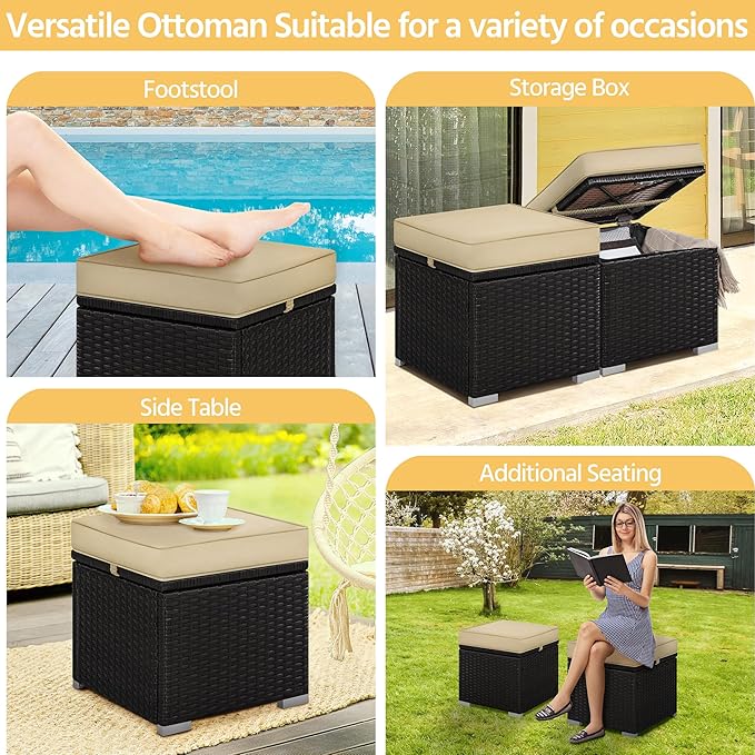 Yaheetech Wicker Ottomans, Outdoor/Indoor Footstools, Additional Seating - Image 4